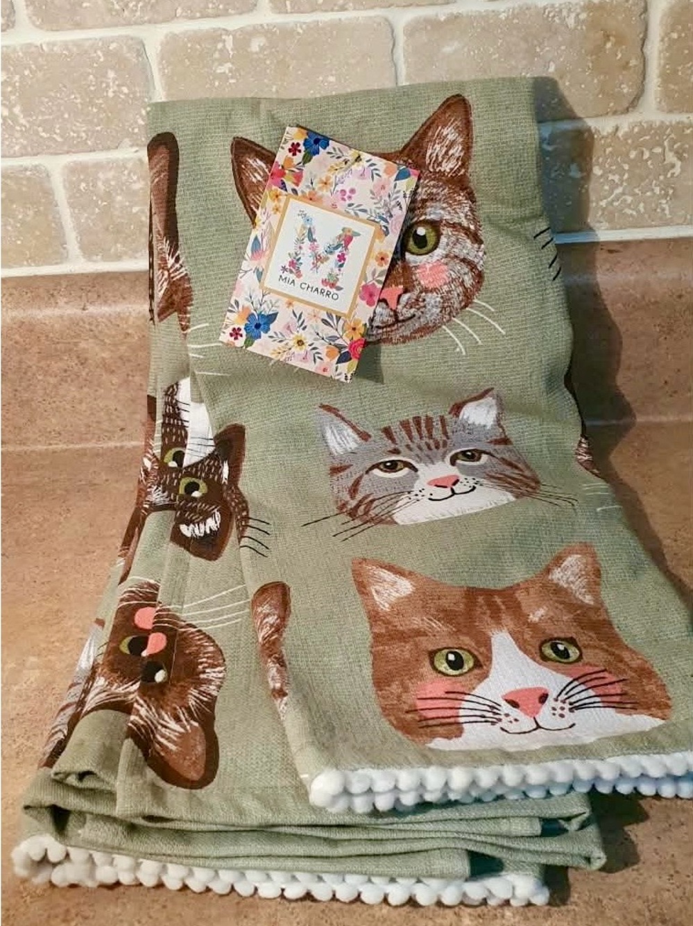 🐈 Cat Print Green Tea Towels Set of 2